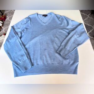 Brooks Brothers V-Neck Saxxon Wool Sweater Size L in Blue